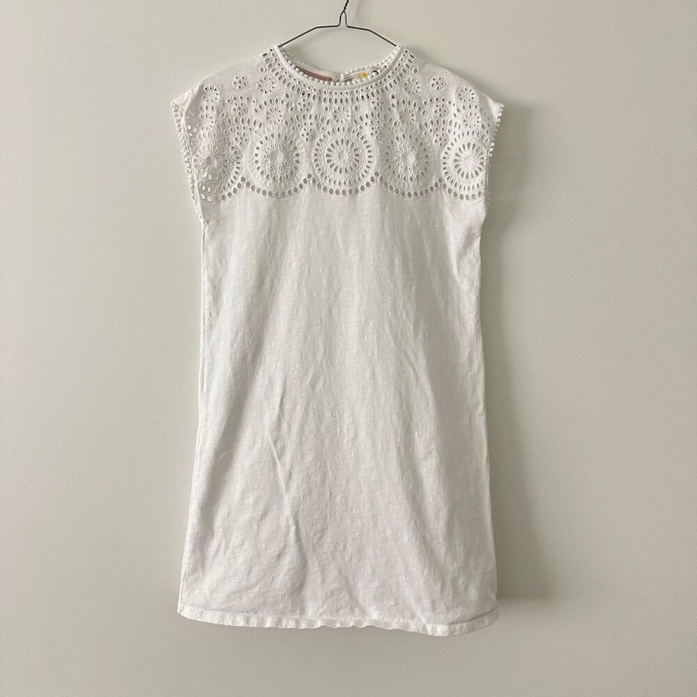 Boden boho white eyelet pompom trim tunic dress 6R cotton